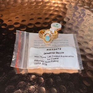 Dewdrop Dazzle Gold Plated Ring with Lab Created Aquamarine Ice Crystal
